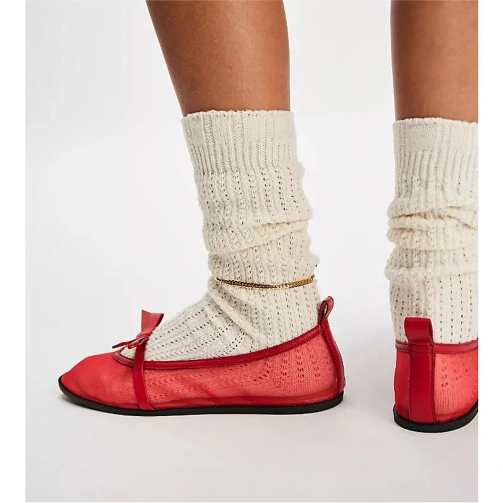 Free People Red Bow Mesh Ballet Flats-run small fit like a 7
